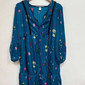 Old Navy Blue Dress with Floral Design